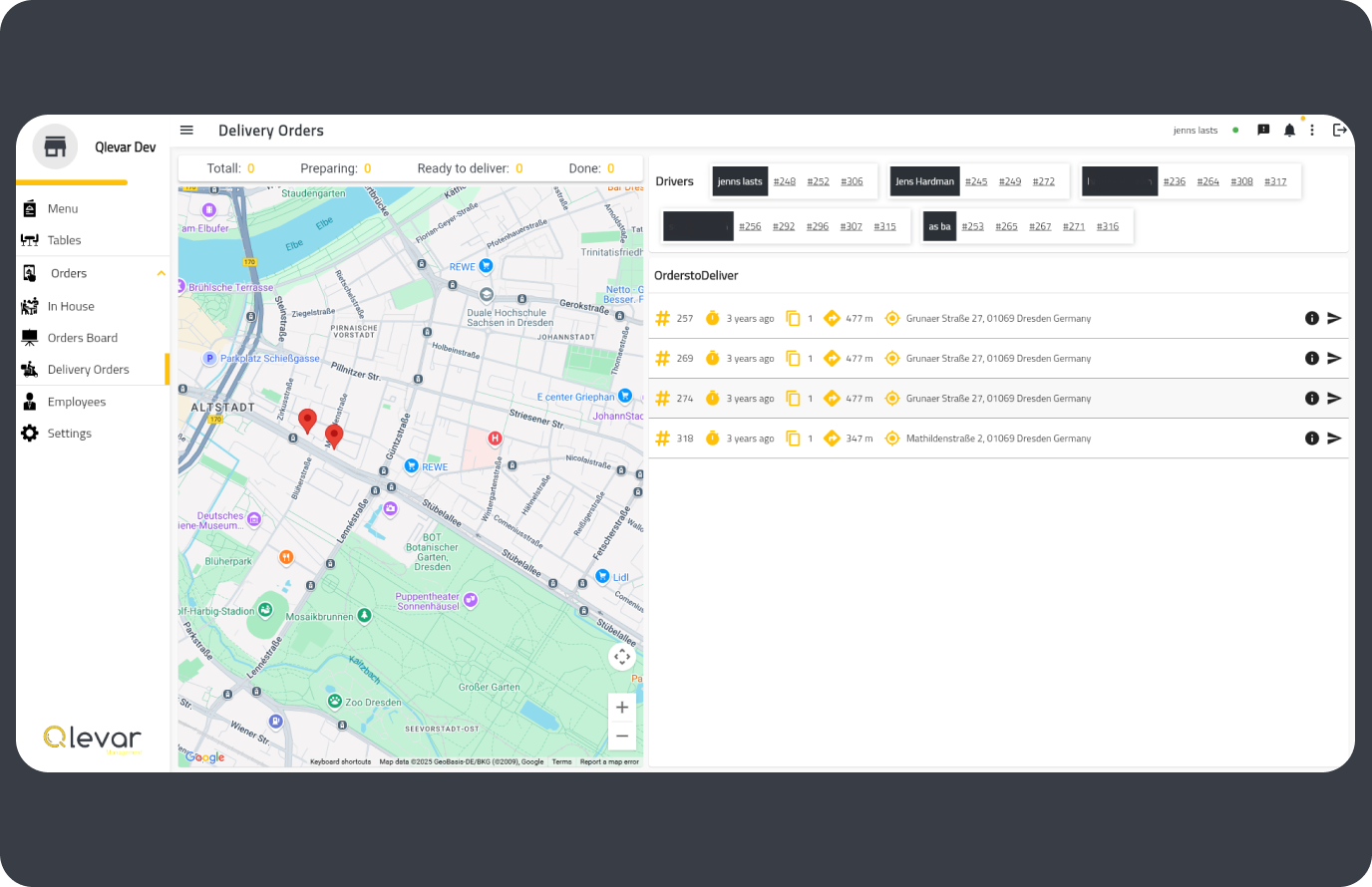Qlevar delivery zone management and staff interface