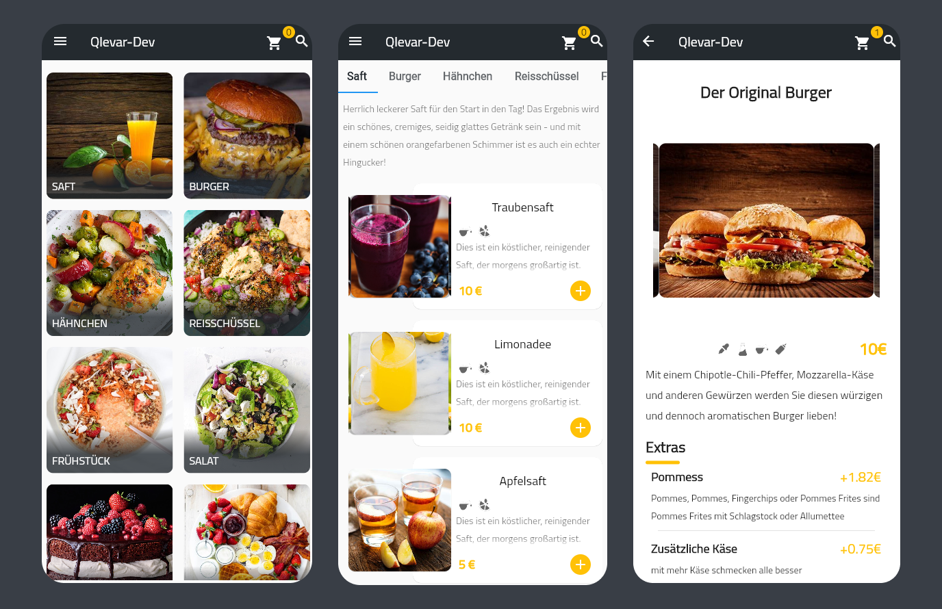 Qlevar digital menu interface on mobile device